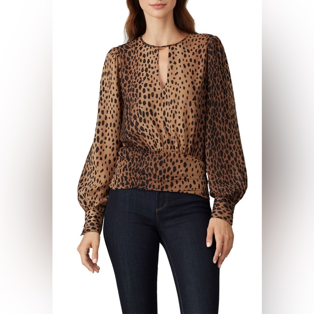 GOOD AMERICAN Leopard Keyhole Blouse |‎ EUC!!🤎🖤🤎🖤